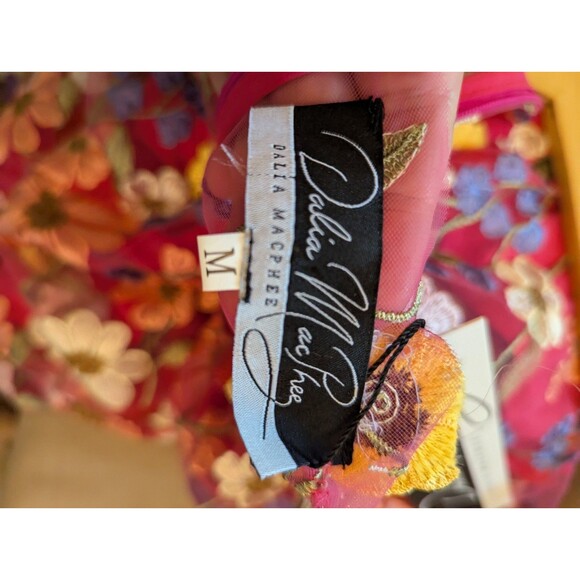 DALIA MACPHEE Lace Embroidered 3D Pink Floral Appliqué Maxi Dress Gown D2020 Med - Picture 9 of 15